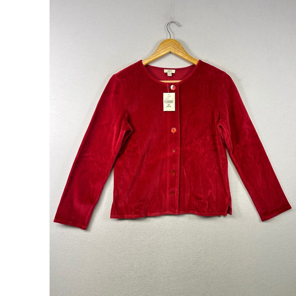 J Jill Cardigan Womens Small Petite Red NEW Velour Button Front Long Sleeve SP
